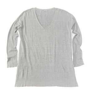 Margaret O'Leary V-Neck Lightweight Sweater Linen Cotton Lagenlook Luxury Gray M